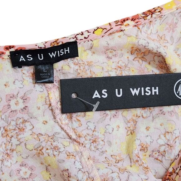 As U Wish Hi Low Cold Shoulder Tank Dress Ruffle Top Yellow Floral Large NWT - Picture 8 of 14